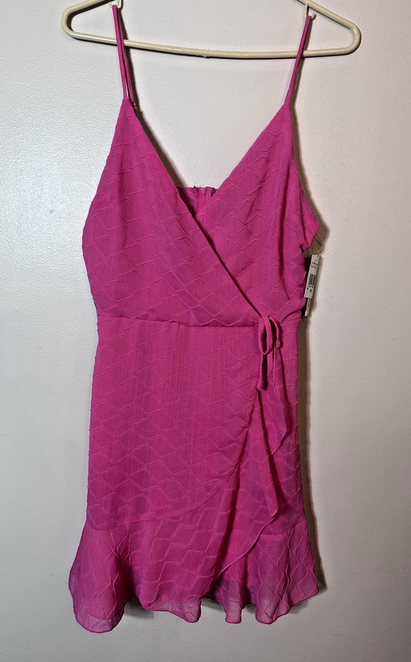 Speechless Dress Juniors Sz Large Hot Pink Juniors Adjustable Faux Mini Wrap NWT